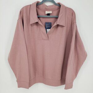 Universal Thread Collared Polo Pullover Sweatshirt XL Relaxed Fit Mauve Pink